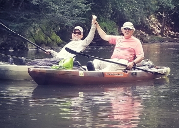 two clients of Top Water Trips Kayak Fly Fishing on the Little Schuylkill